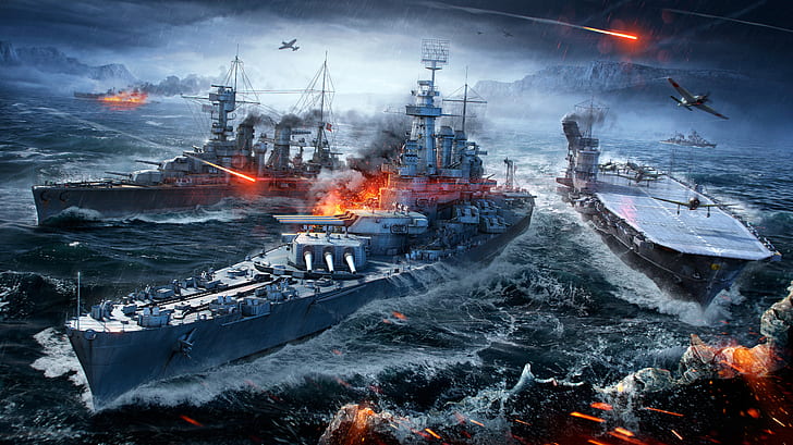 5K, World of Warships, Naval Battles, HD wallpaper