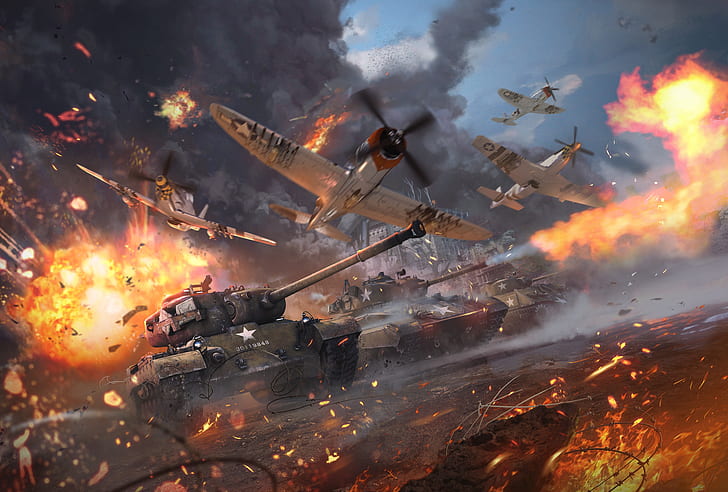War Thunder, 4k, gry, czołg, bitwa, hd, eksplozja, Tapety HD