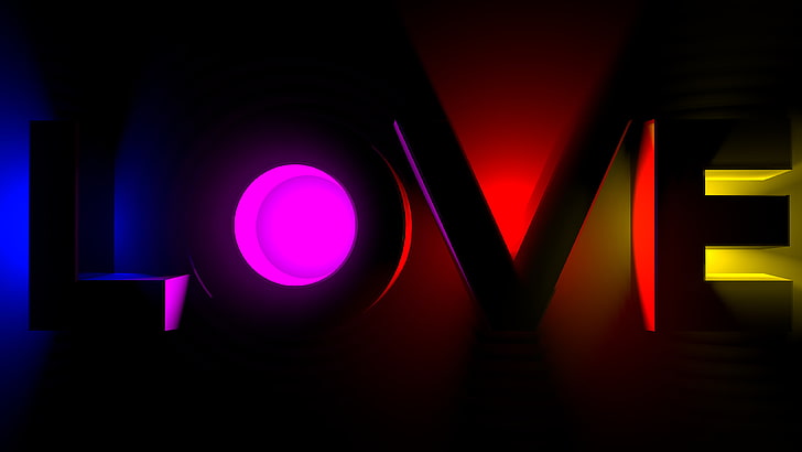 Neonlichter, Valentinstag, dunkler Hintergrund, bunt, Leuchtreklame, 4K, 3D, Liebe, HD-Hintergrundbild