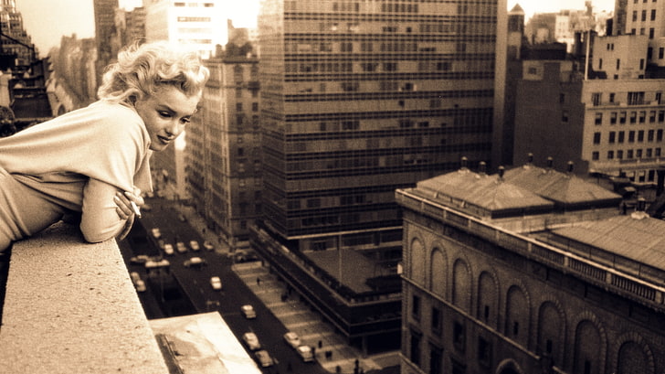 top lengan panjang wanita, jalan, aktris, balkon, penyanyi, Chicago, Marilyn Monroe, Wallpaper HD