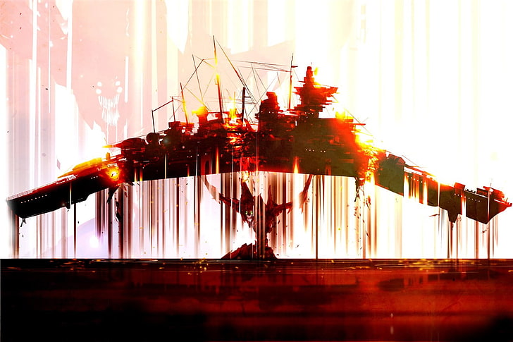 Pintura abstracta roja y negra, Neon Genesis Evangelion, barco, Fondo de pantalla HD