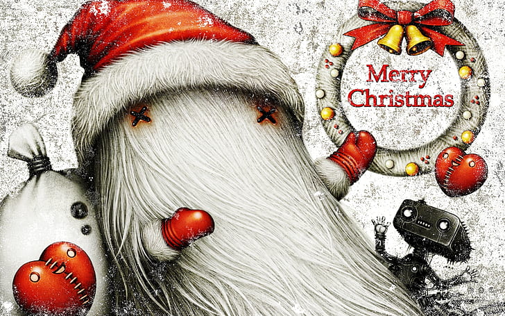 Ho Ho Merry Christmas, merry christmas illustration, santa, holiday, robots, HD wallpaper