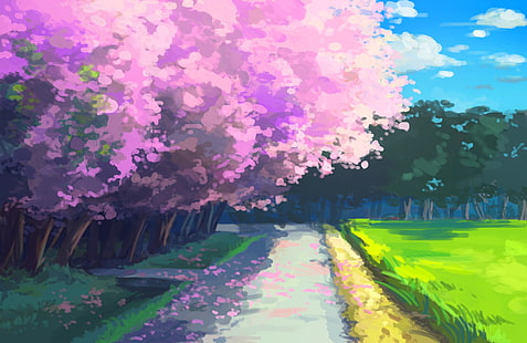 grafis cherry blossom, anime, cherry blossom, Wallpaper HD HD wallpaper