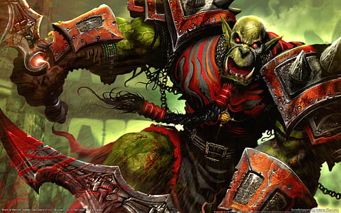 Orc character illustration, Warrior, WoW, World of Warcraft, Swords, Creek, Trading Card Game, Orc, HD wallpaper HD wallpaper