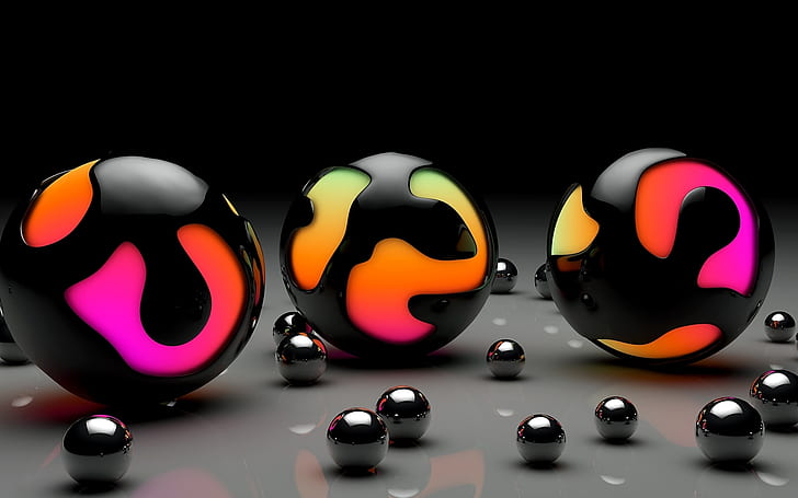 Boules, coloré, 3D, billes, balles, coloré, 3D, billes, Fond d'écran HD
