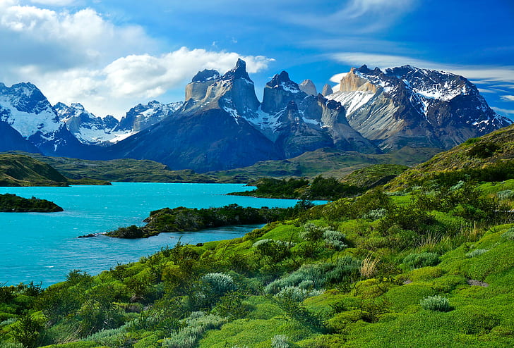 Pegunungan yang menjulang tinggi, Taman Nasional Torres del Paine, Wallpaper HD