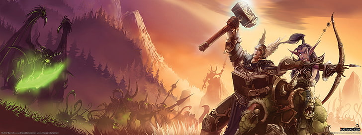 Dual Screen Fantasy World of Warcraft วิดีโอเกม World of Warcraft HD Art, แฟนตาซี, หน้าจอคู่, วิดีโอเกม, Warrior, world of warcraft, วอลล์เปเปอร์ HD