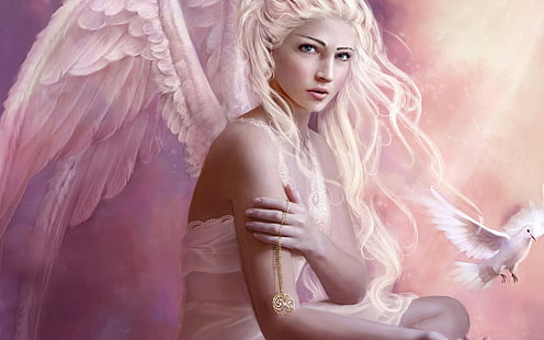 arte de fantasía, ángel, alas, chica de fantasía, Fondo de pantalla HD HD wallpaper