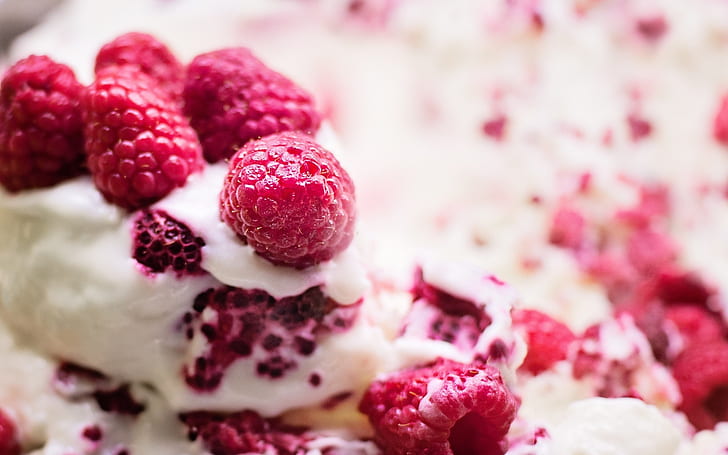Food cake, ice cream, raspberries, red berries, Food, Cake, Ice, Cream, Raspberries, Red, Berries, HD wallpaper