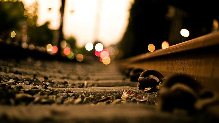 Fotografía de cerca de un ferrocarril, ferrocarril, Fondo de pantalla HD