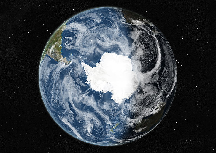planeta terra, espaço, universo, fundo preto, terra, estrelas, continentes, américa do sul, nuvens, antártica, austrália, nova zelândia, mar, HD papel de parede