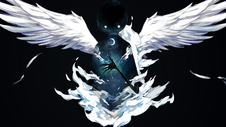 человек с белыми крыльями ангела цифровые обои, цифровое искусство, крылья, фэнтези арт, существо, Deemo, HD обои