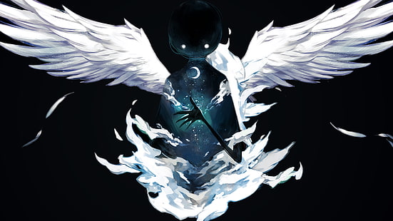 человек с белыми крыльями ангела цифровые обои, цифровое искусство, крылья, фэнтези арт, существо, Deemo, HD обои HD wallpaper