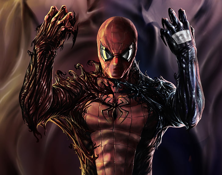 Marvel Spider-Man иллюстрация, Человек-паук, Яд, Резня, Симбиот, HD обои
