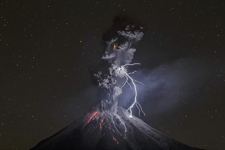 Mt.Agung, Bali, volkan, yıldırım, bulutlar, Mount Colima, HD masaüstü duvar kağıdı