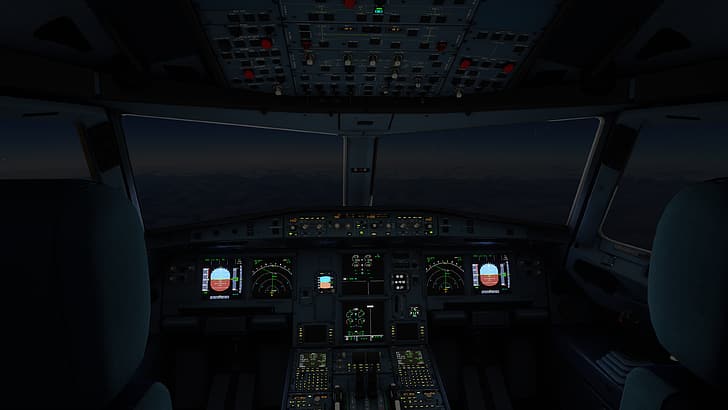 полетен симулатор, Airbus, самолет, Microsoft Flight Simulator, Microsoft Flight Simulator 2020, полетна кабина, пилотска кабина, летене, HD тапет