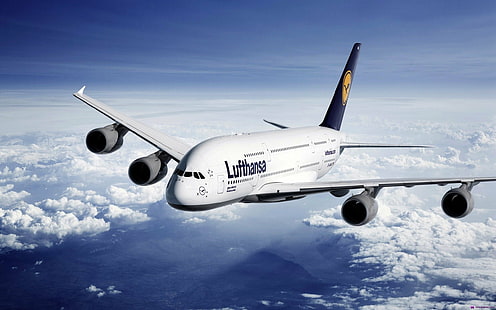 380, 861, A380, Airbus, Airbus A, aircraft, airplane, Lufthansa, HD wallpaper HD wallpaper