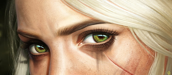 occhi verdi delle donne, arte digitale, occhi, primo piano, Cirilla Fiona Elen Riannon, The Witcher 3: Wild Hunt, Ciri, Sfondo HD HD wallpaper