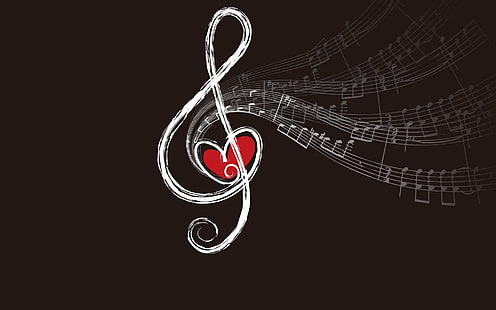 قلوب ، نوتات موسيقية ، المفتاح الموسيقي الثلاثي، خلفية HD HD wallpaper