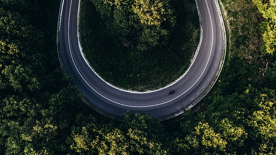  road, trees, forest, nature, hairpin turns, aerial view, bird's eye view, HD wallpaper HD wallpaper