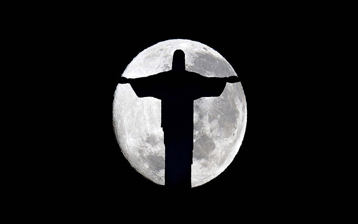 Kristus Återlösare Månen, Kristus Återlösare staty, Religiös,, måne, HD tapet