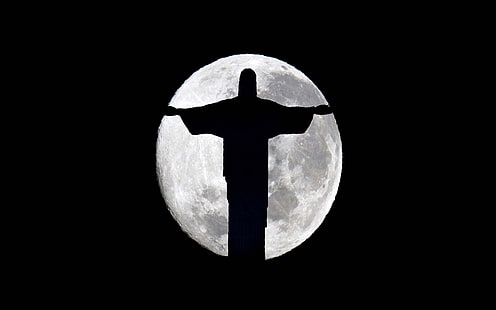 Христос Изкупителят Луна, статуята на Христос Изкупителя, Религиозна,, луна, HD тапет HD wallpaper