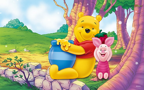 Winnie the Pooh And Piglet Disney Cartoon Honey Pot Hd Desktop Wallpaper Gratis nedladdning 2560 × 1600, HD tapet HD wallpaper