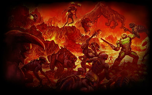 Doom (2016), Video Game Art, postacie z gier wideo, piekło, Doom slayer, Tapety HD HD wallpaper