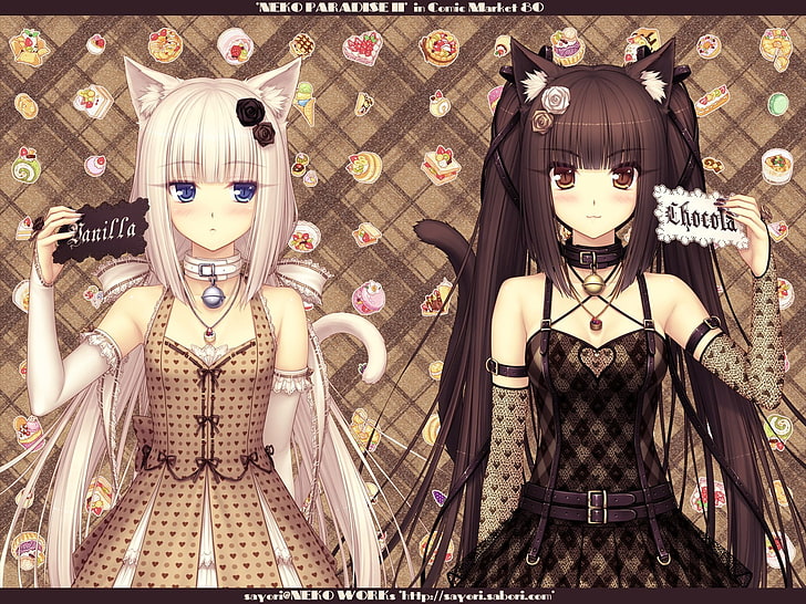 Sayori, Nekomimi, Anime Girls, Neko Para, Schokolade (Neko Para), Vanille (Neko Para), HD-Hintergrundbild