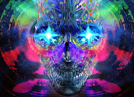 арт, цвет, темнота, глаза, разум, психоделика, череп, тизер, HD обои HD wallpaper