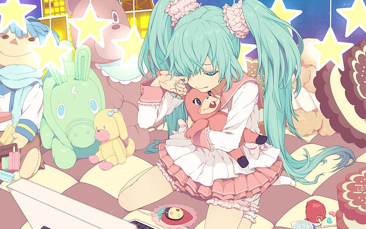 woman anime character digital wallpaper, аnime, girl, tears, toys, sadness, room, bed, HD wallpaper