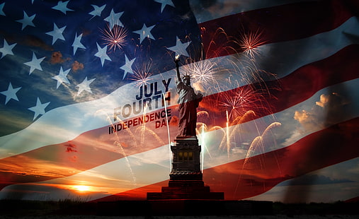 独立記念日、自由の女神の図、休日、独立記念日、花火、休日、彫刻、7月、旗、連邦政府の祝日、7月4日、アメリカ合衆国、アメリカ、自由の女神、2014年7月4日、7月4日、 HDデスクトップの壁紙 HD wallpaper