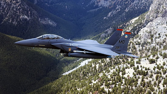 серый истребитель, военный самолет, самолет, самолеты, небо, F15-E, ВВС США, военный, самолет, HD обои HD wallpaper