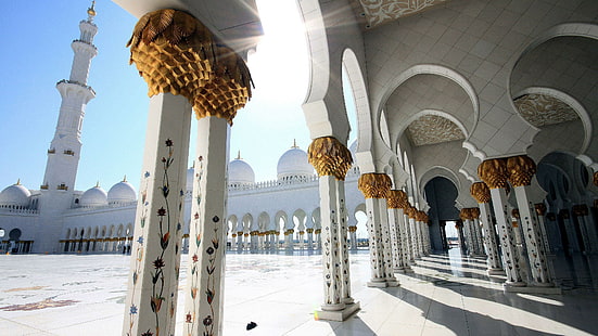 Meczet Szejka Zayeda, biało-brązowy meczet, świat, 3840x2160, Zjednoczone Emiraty Arabskie, Meczet Szejka Zayeda, Abu Dhabi, Tapety HD HD wallpaper