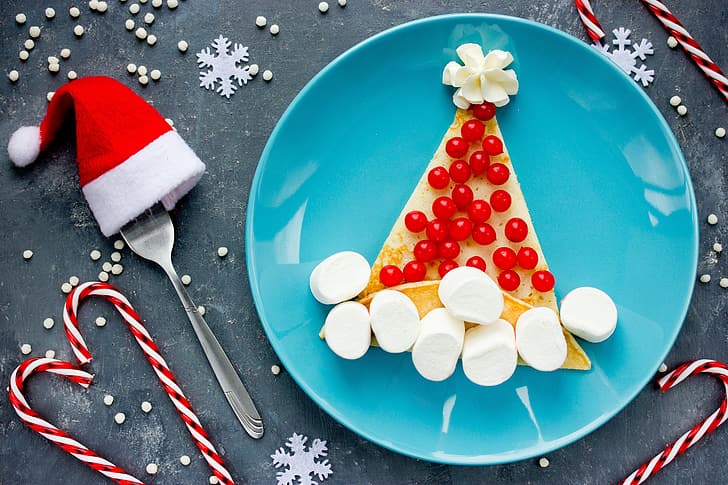 decoration, berries, New Year, plate, Christmas, pancakes, Merry Christmas, Xmas, serving, holiday celebration, marshmallow, HD wallpaper