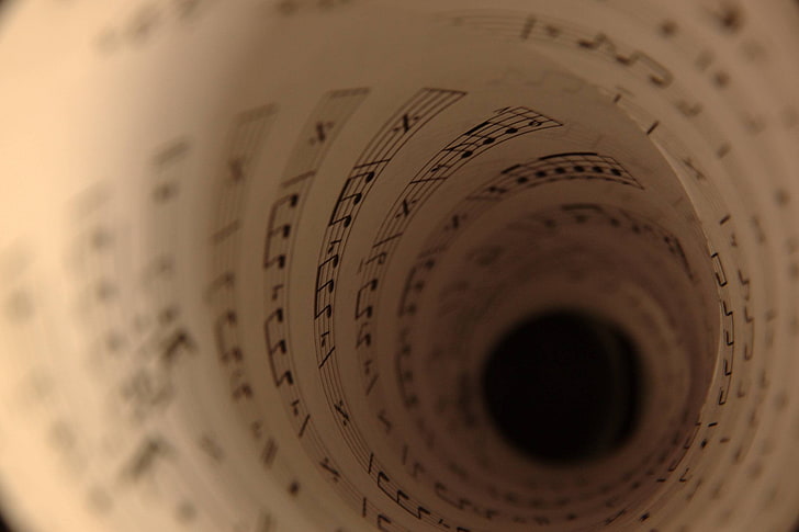 music note, music, musical notes, tunnel, depth of field, HD wallpaper