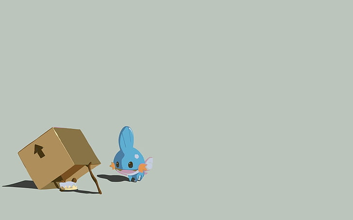 niebieska ryba z pudełkiem clipart, Mudkip, minimalizm, sztuka cyfrowa, proste tło, grafika, Tapety HD