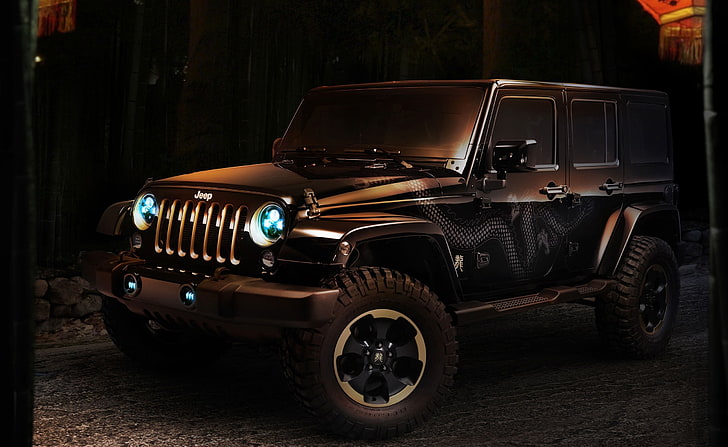 Jeep Wrangler Concept Car, черный внедорожник Jeep Wrangler Unlimited, автомобили, другие автомобили, концепт, джип, Wrangler, HD обои