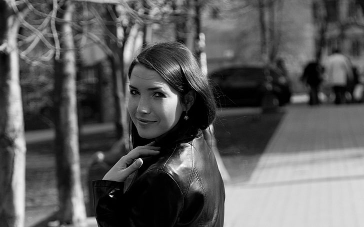 women models metart magazine grayscale smiling leather jacket faces looking back semmi a People Models Female HD Art , Models, women, HD wallpaper