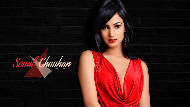 Sonal Chauhan In Red Dress, 여성 유명 인사, Sonal Chauhan, 볼리우드, 여배우, HD 배경 화면