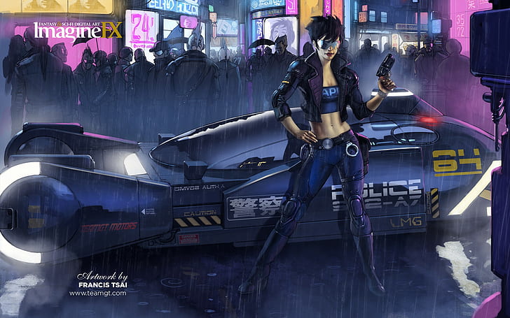 Tapete einer Polizistin, Cyberpunk, Blade Runner, HD-Hintergrundbild