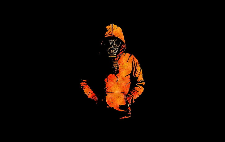 man wearing pullover hoodie and gas mask digital wallpaper, Dark, Gas Mask, HD wallpaper