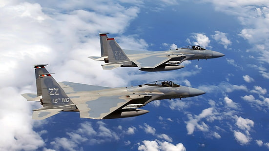 aviões militares, avião, jatos, céu, águia F-15, militar, aeronaves, HD papel de parede HD wallpaper