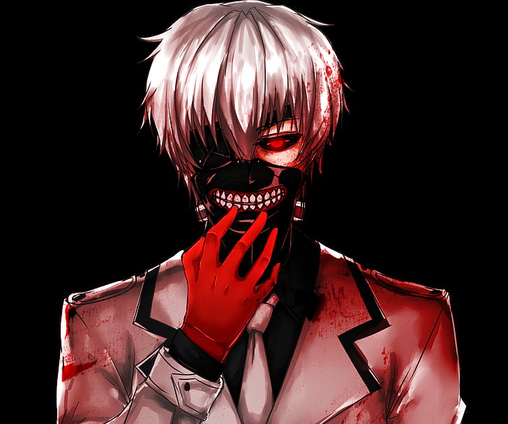 Anime, Tokyo Ghoul: re, ragazzo, guanto, Ken Kaneki, maschera, occhi rossi, denti, capelli bianchi, Sfondo HD