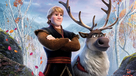 Фильм Frozen 2, Кристофф (Frozen), Свен (Frozen), HD обои HD wallpaper