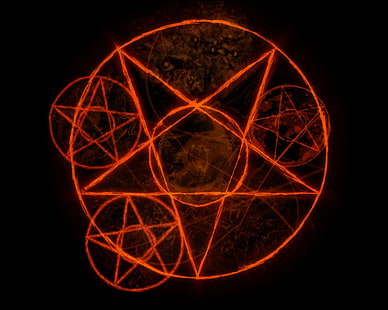 Símbolo de estrella naranja redondo, Religioso, Satanismo, Oscuro, Gótico, Magia, Pentangle, Fondo de pantalla HD HD wallpaper