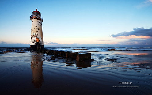 Lighthouse-Mark Nelson Tapeta Windows 10, biało-czarna latarnia morska, Tapety HD HD wallpaper