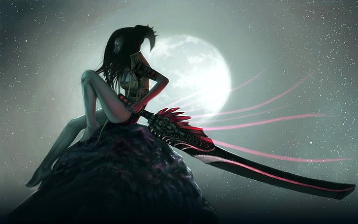mujer sosteniendo espada, espada, chica de fantasía, arte de fantasía, Fondo de pantalla HD