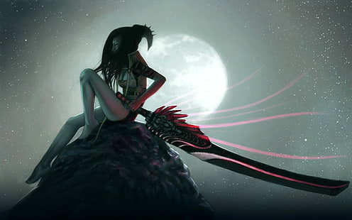 wanita memegang pedang, pedang, gadis fantasi, seni fantasi, Wallpaper HD HD wallpaper