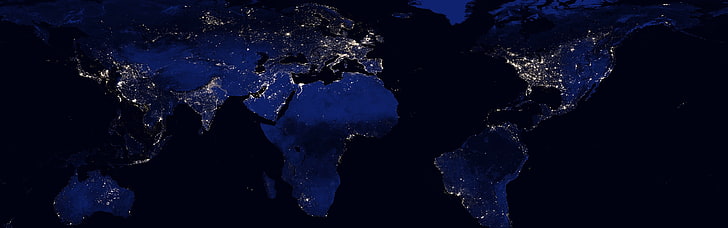 Continents, Earth, Lights, Multiple Display, night, space, HD wallpaper